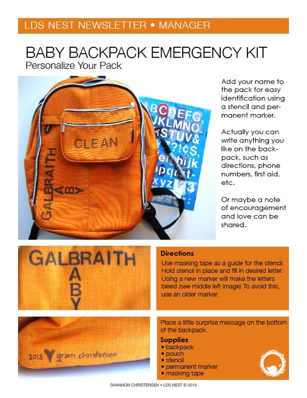 baby backpack emergency kit from LDS Nest #emergency #preparedness #lds #ldsnest Christmas gift idea