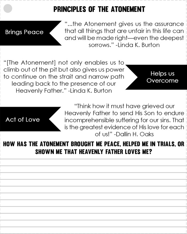 Principles of the Atonement LDS YW handout #lds #ldsyw #ldsyouth #ldsnest